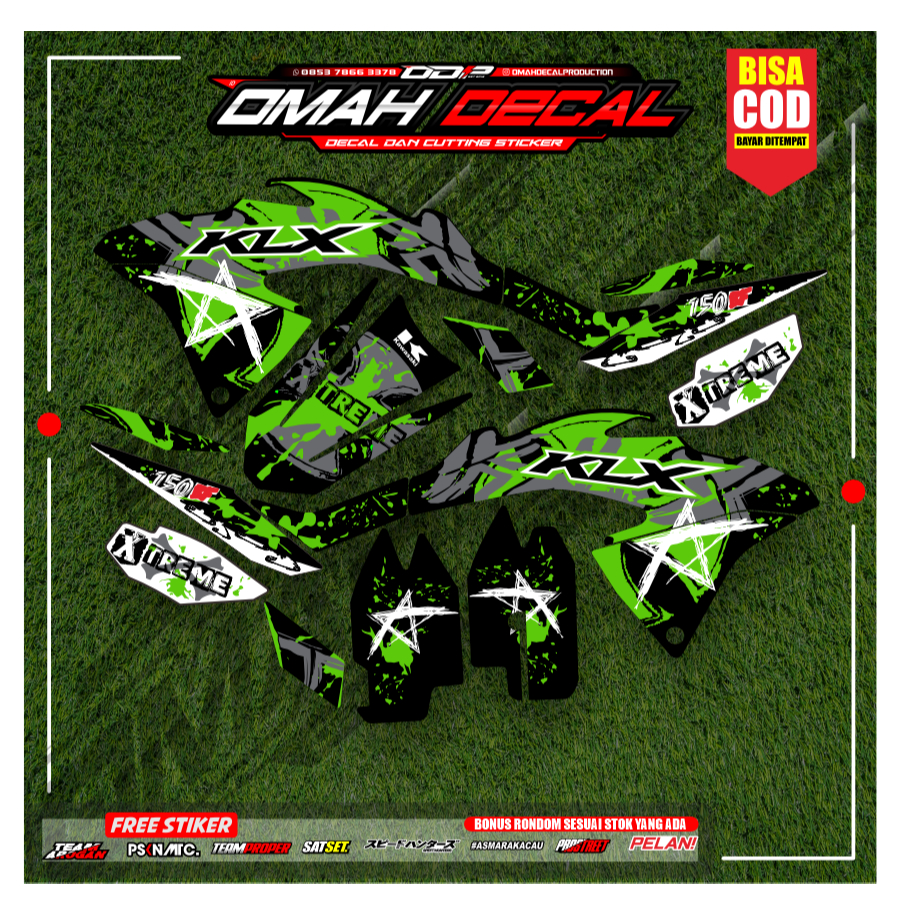 striping lis klx bf extrime 2022 original stripping klx bf 217 vinil transprant max decal biru hijau