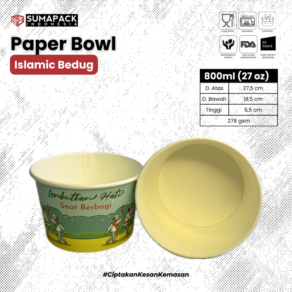 Design Ramadhan | Paper Bowl 800 ml | Rice Bowl | Mangkok Kertas | Motif Islamic Beduk