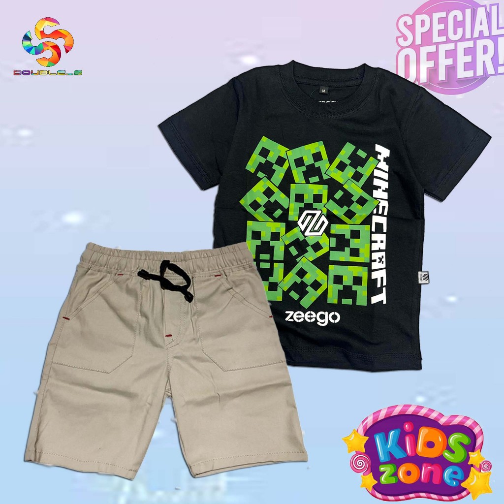 Setelan anak cowok motif minecraft keren usia 3 - 12 tahun/setelan anak unisex