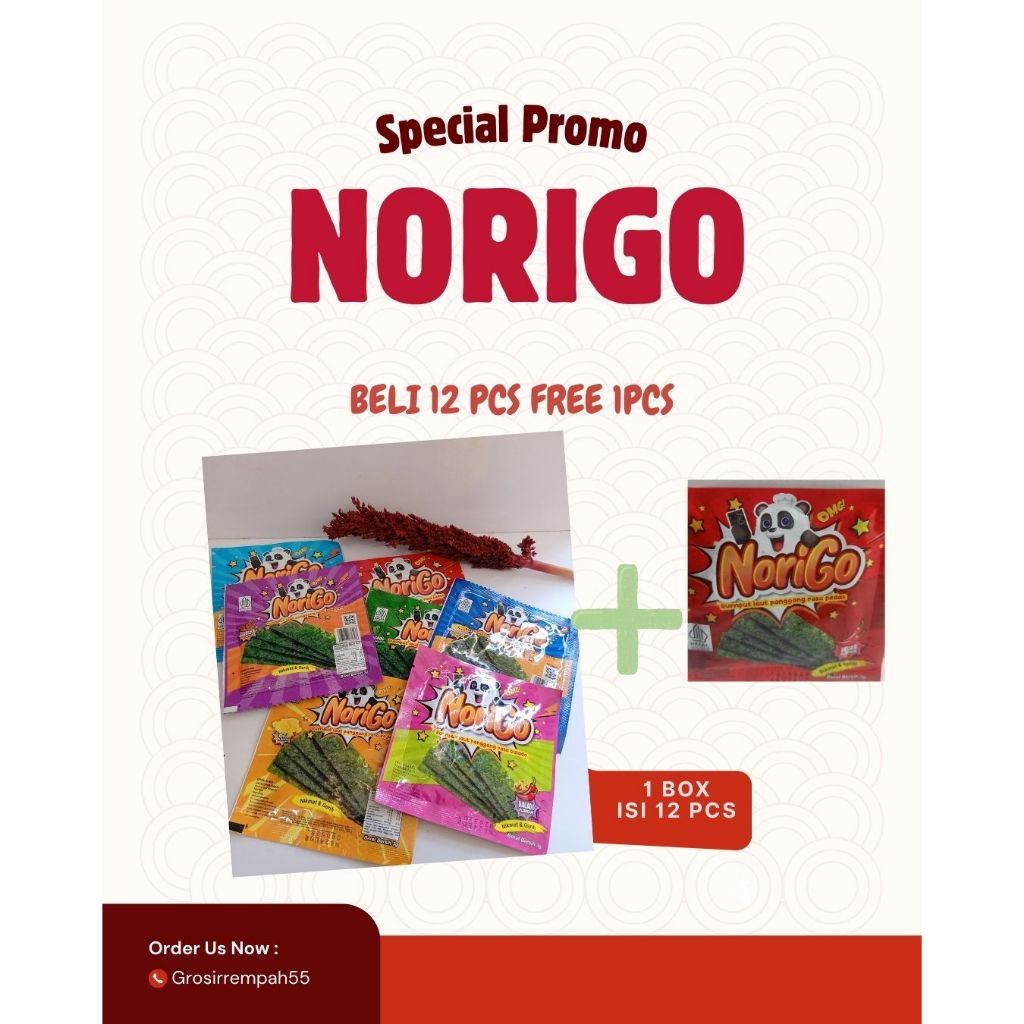 

Norigo – Nori Snack Seaweed Rumput Laut ( 1 Box = 12 sachet )