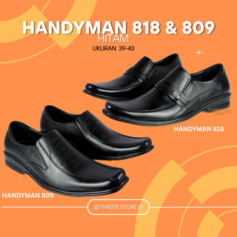 Sepatu Kulit Slip-on Pria Formal Kerja Kantor Handyman Hitam Original 100%