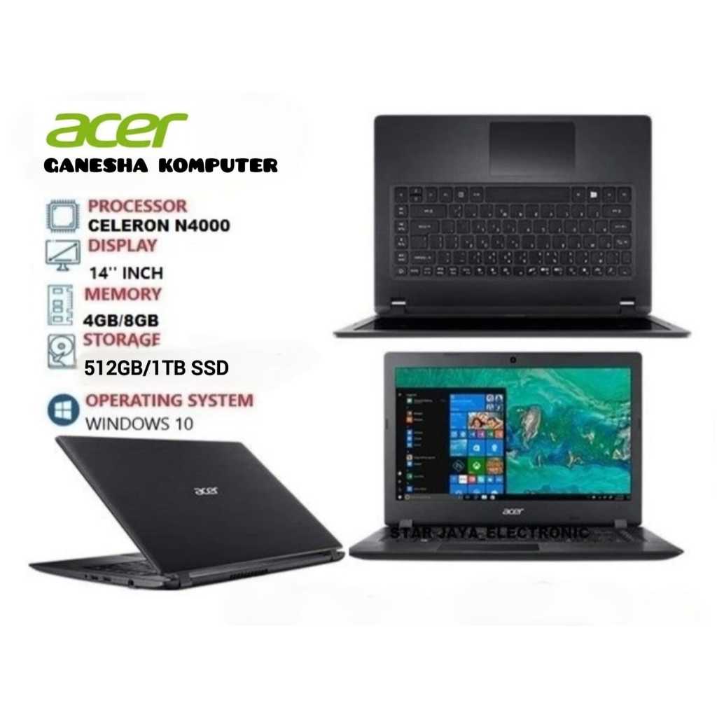 Laptop ACER A314 INTEL N4000 RAM 8Gb SSD 1000Gb  Bergaransi