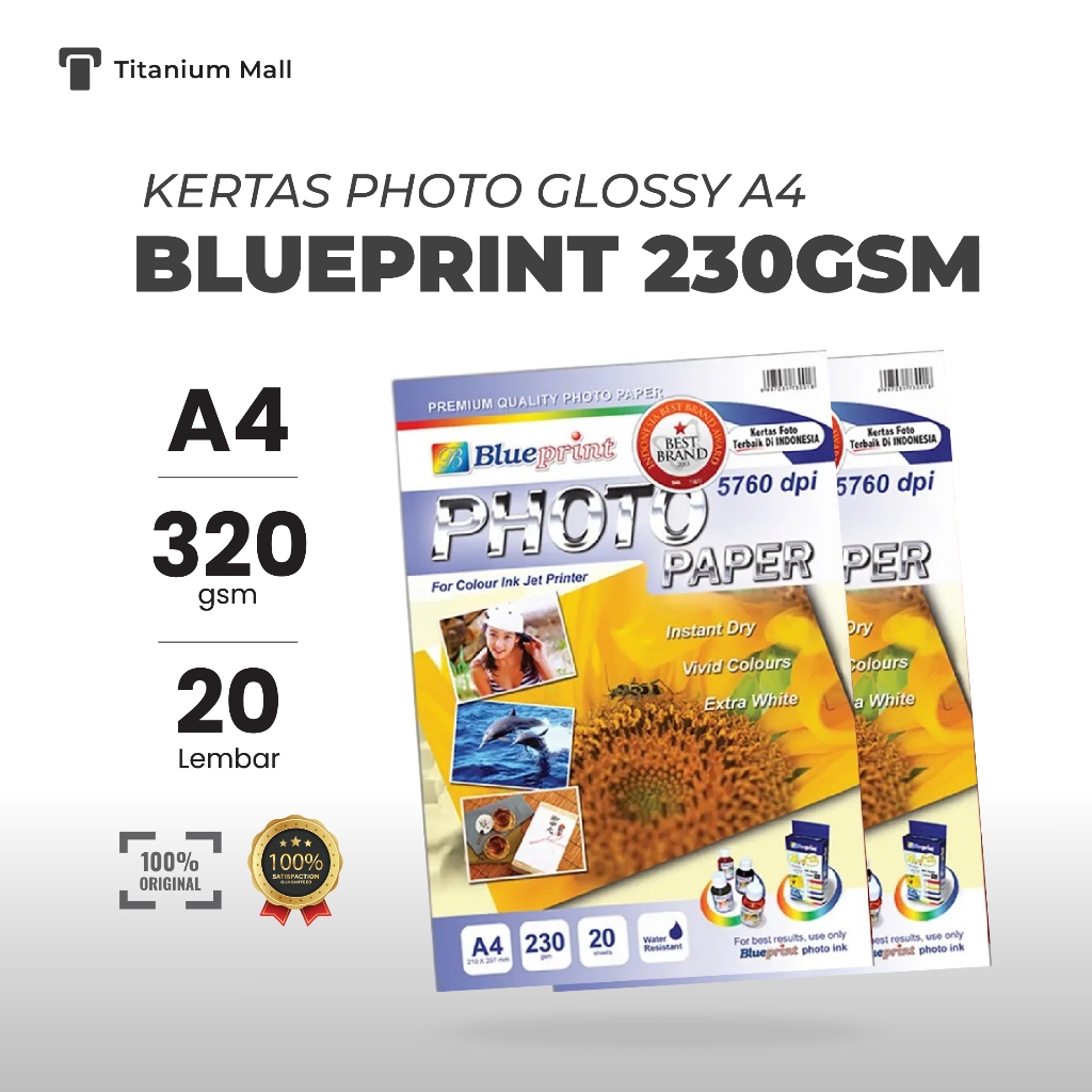 

Kertas Photo Glossy A4 Blueprint 230GSM