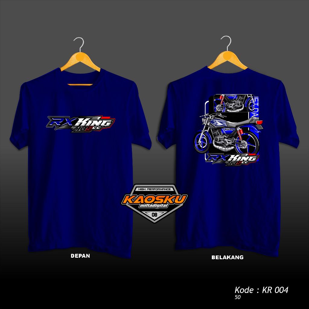 Kaos RX King Depan Belakang Keren Warna Biru.Best Seller Terlaris Kaos Tshirt Otomotif Racing Desain