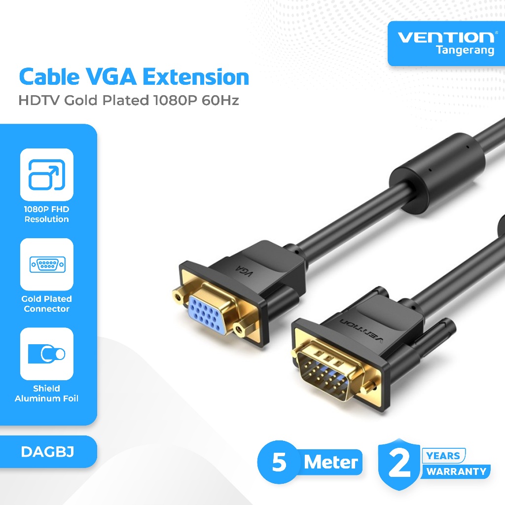 Vention Kabel VGA Extension Male to VGA Female Digital Video HDTV Gold Plated 1080P 60Hz VGA Cable E