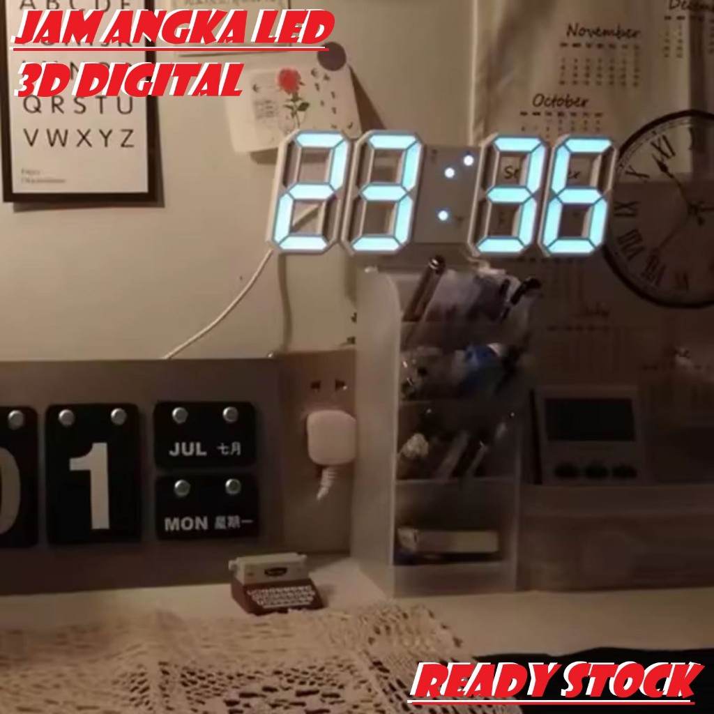 Jam LED Digital Alarm Clock 3D Jam Weker Meja Dinding LED Digital 3D