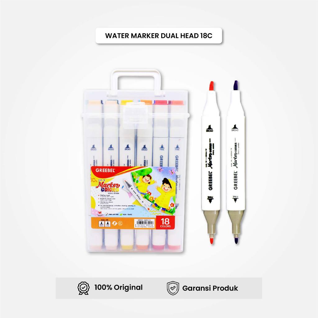 

Spidol Warna Warni / Spidol Set Drawing Pen / GREEBEL Water Marker Dual Head 18 Warna / Sketch Marker