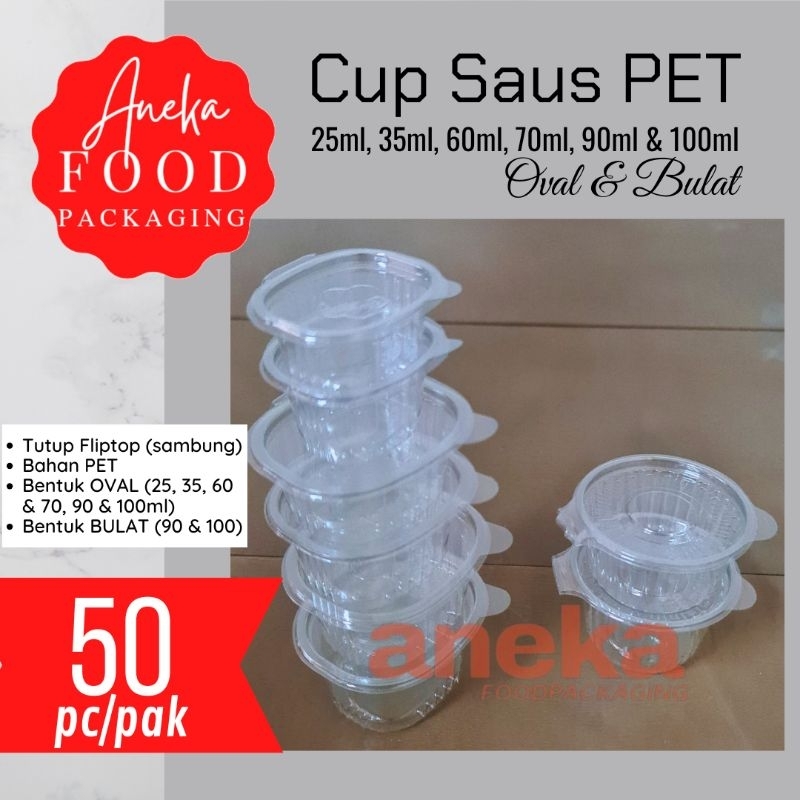 50pc- Cup mika plastik sauce SSY jelly puding agar OVAL & BULAT ketchup saus sambal 25ml, 35ml, 60ml
