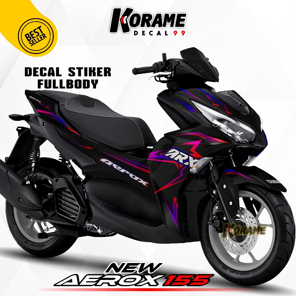 Decal Sticker New Aerox 155 - Racing Stars Warna Hitam Merah Full body