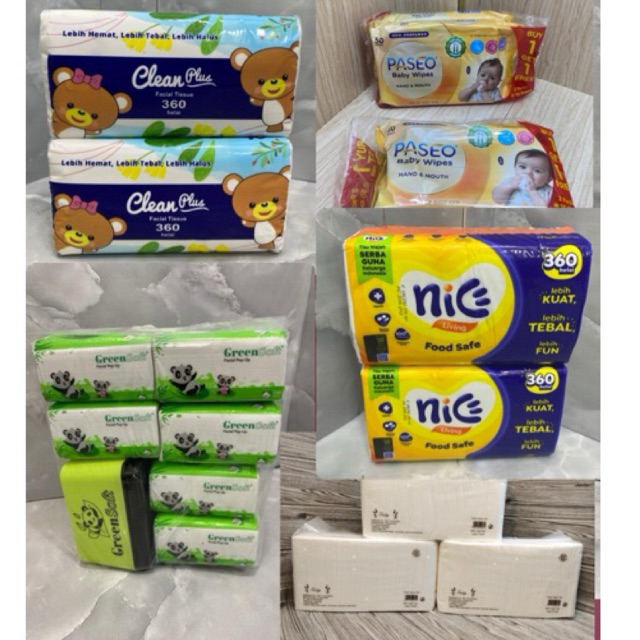 Tissue MURAH MERIAH, tissue nice / clean plus, tisu basah/ tisu green 6in1/ tisu 1kg wajah / tisu la