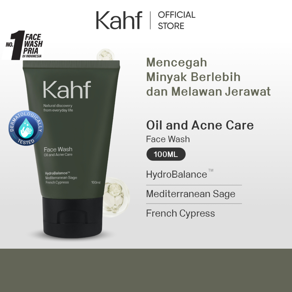 Kahf Face Wash Oil and Acne Care 100 ml - Sabun Cuci Muka Pria untuk Membantu Lawan Jerawat dan Kont