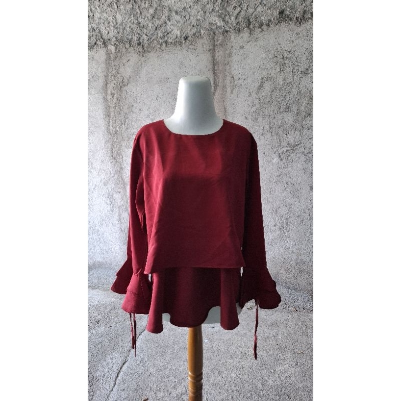 Atasan Blouse Lengan Panjang Maroon
