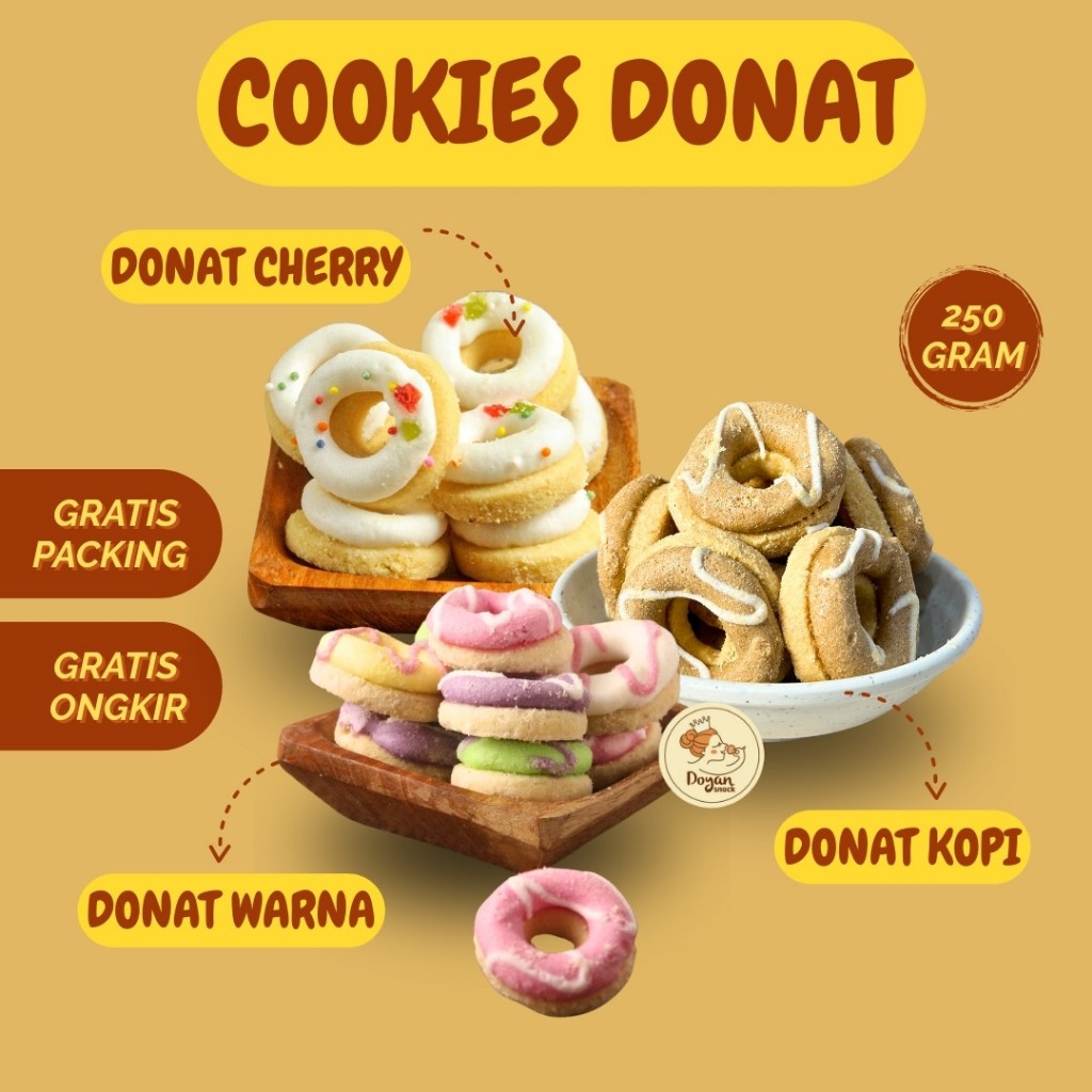 

DONAT WARNA COOKIES / DONAT CHERRY / COOKIES DONAT / DONAT KOPI COOKIES 250GR