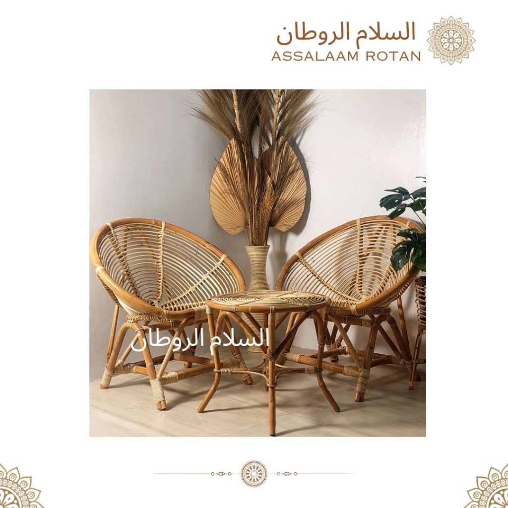 KURSI TERAS KERANG ROTAN / KURSI ROTAN TERAS BUKUR / KURSI TAMU ROTAN ASLI FINISHING