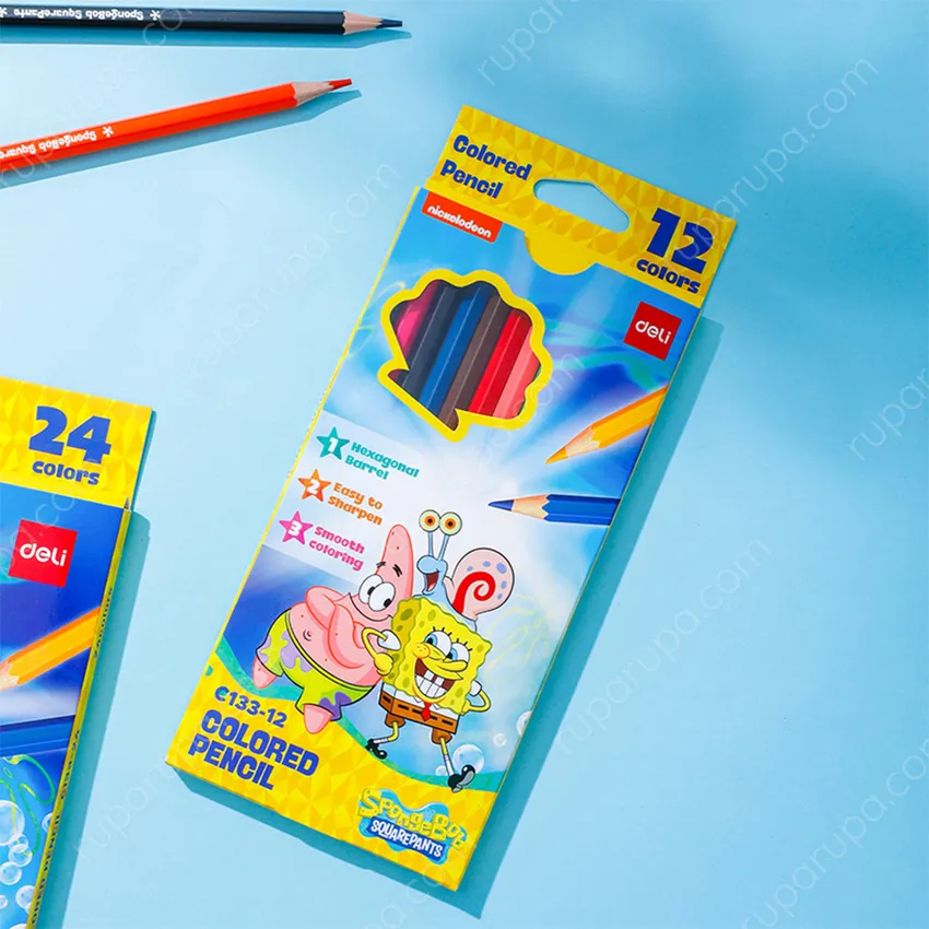 

Deli Pensil Warna Spongebob EC133 / Pensil Warna 12,18 Warna Hexagonal Spongebob Series EC133