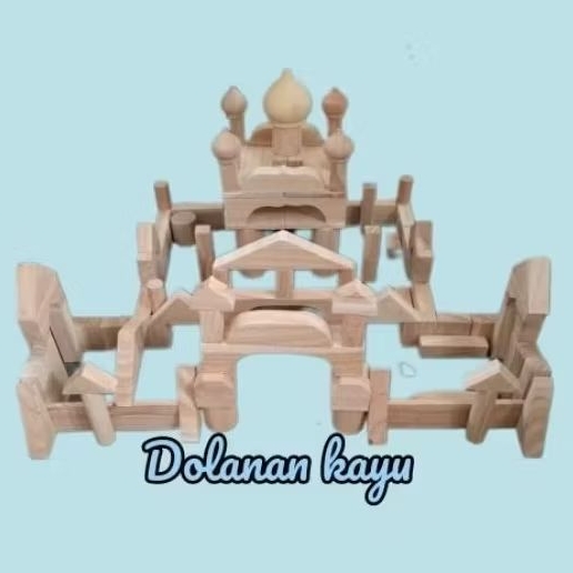 Mainan Balok masjid natural mindhi/mainan kayu anti totor toys