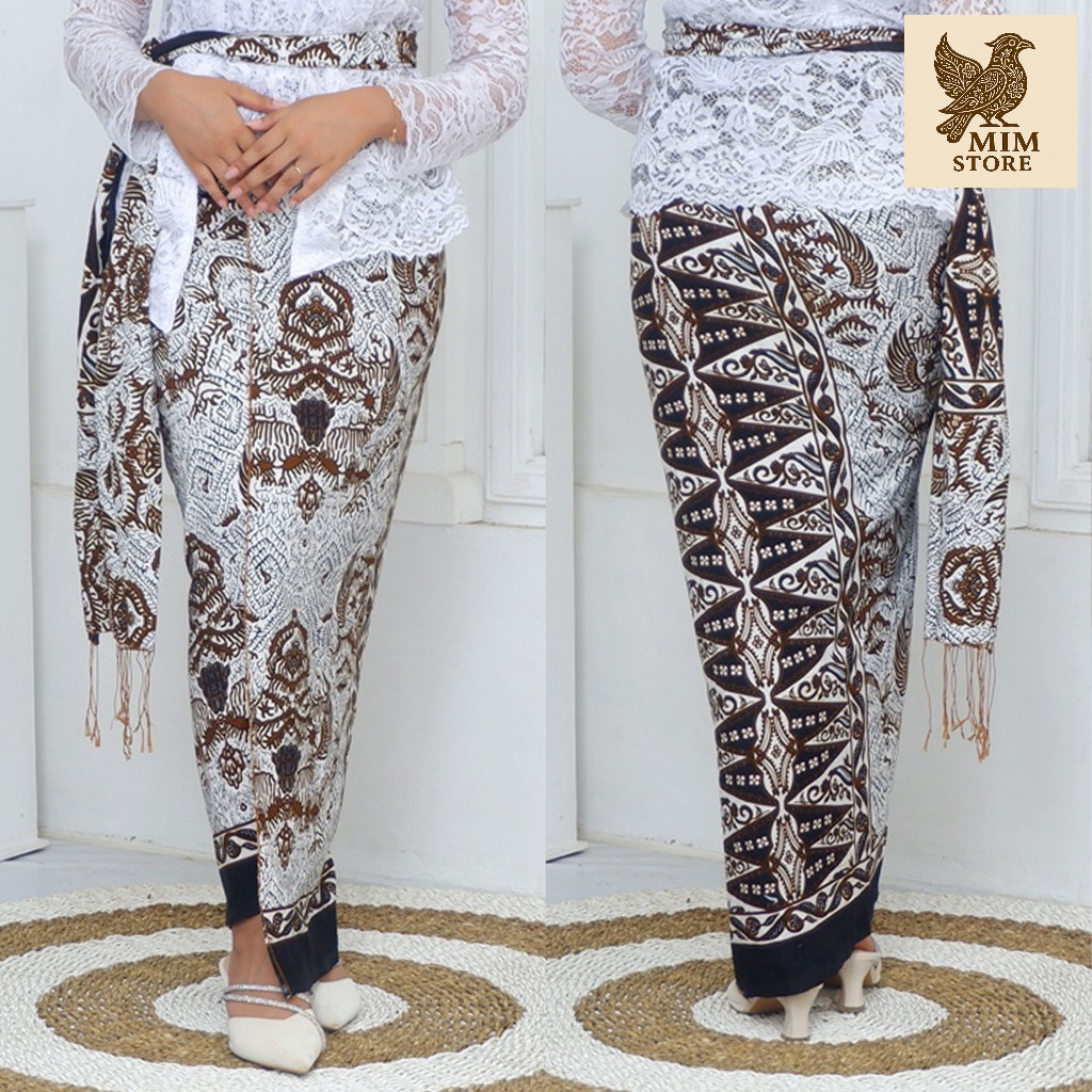 Lembaran Kain Kamen Jadi Bali Set Selendang Sutra Paris ATBM Motif Batik Garuda Warna Putih