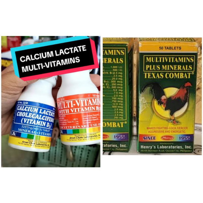 CALCIUM&MULTIVITAMIN & TEXAS COMBAT VITAMIN AYAM PILIPHINS BANGKOK PAKET RAWATAN 10 BUTIR SEMUA