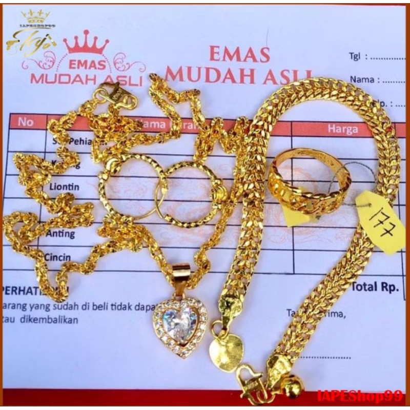 Terlaris Promo...set perhiasan emas gold 24k lapis emas muda kadar 17.7 dapat nota toko