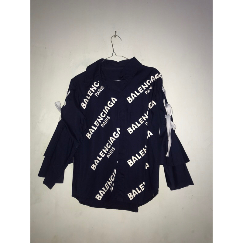 kemeja wanita navy pita putih ukuran allsize