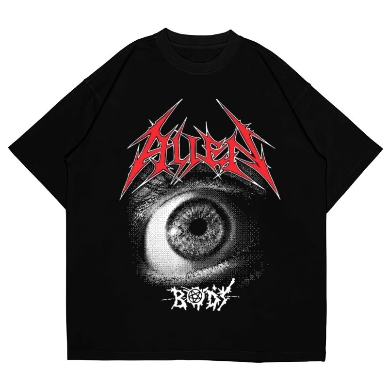 -dereyfin kaos alien eyes black | T-shirt unisex vintage reguler