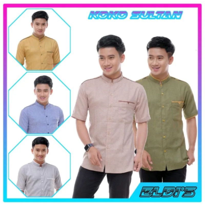 Baju koko Pria Muslim lengan pendek Kain katun madina sultan