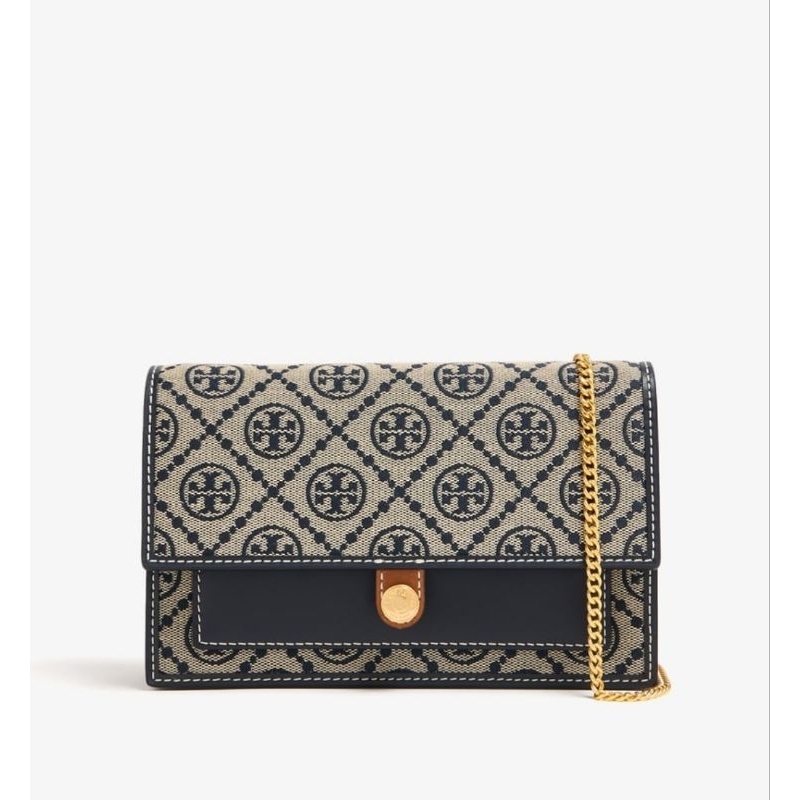 TB T MONOGRAM JACQUARD CHAIN WALLET