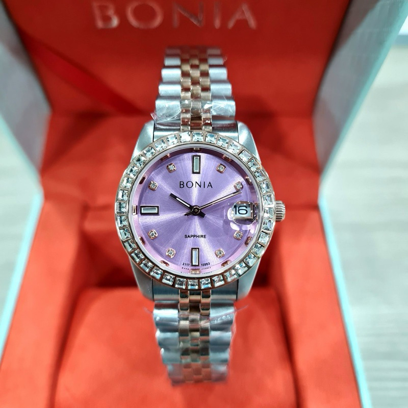 Original Jam Tangan Wanita Bonia Swarovski Noble Purple Dial Stainless