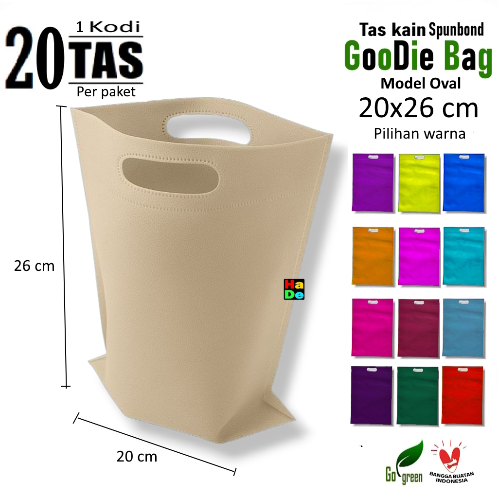 

1 Kodi isi 20 Tas Kain Spunbond Goodie Bag Model Oval Polos Ukuran S = 20x26 cm Kantong Souvenir Ramah Lingkungan Untuk Bingkisan Kemasan Hampers Ultah / Snack Ulang Tahun /Tote bag / Promosi toko Kosmetik Bisa Di sablon Pengganti Plastik Murah Per Pack