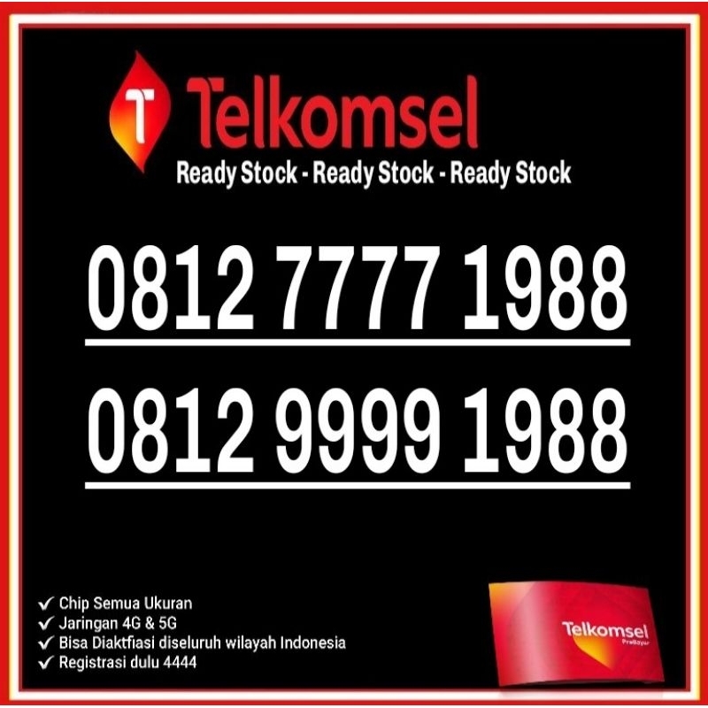 NOMOR CANTIK TELKOMSEL SIMPATI 4G LTE SERI TAHUN 1988