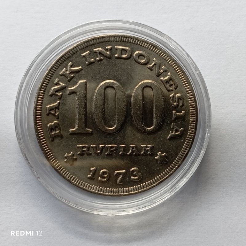 uang koin 100 rupiah tebal rumah gadang tahun 1973 gres baru asli bonus kapsul