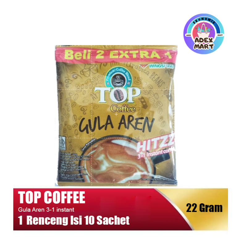 

top coffee kopi instan gula aren 1 renceng @22g – manis alami - aroma tahan lama - adex mart