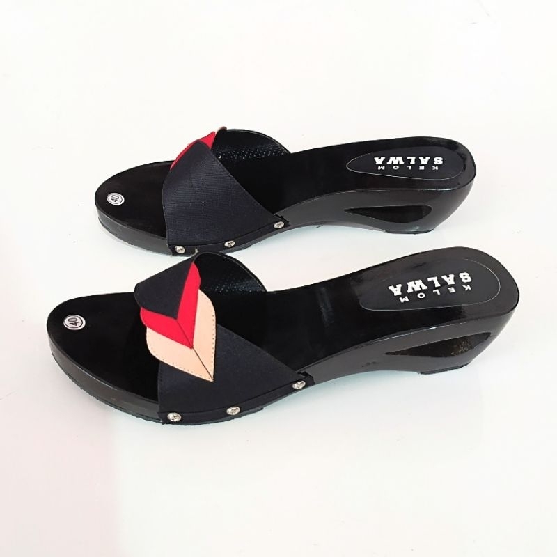 sandal wedges wanita 5cm love daun / sandal kelom geulis wedges / sandal wanita wedges / wedges sand
