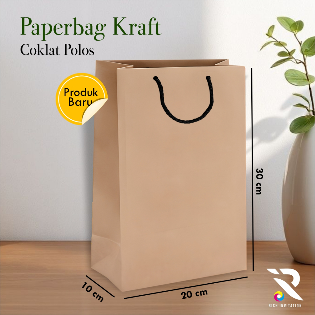 

[12PCS] PAPER BAG KRAFT COKLAT POLOS LUSINAN - TAS SOUVENIR PERNIKAHAN UKURAN 20 x 30 x 10 CM