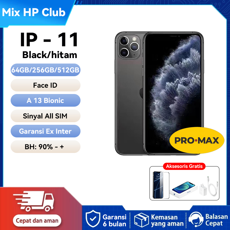 IP 11 PRO / IP 11 PRO MAX - Black/Hitam - IP 11 PRO/IP 11 PRO MAX Second Bekas 64GB 128GB 256GB ORIG