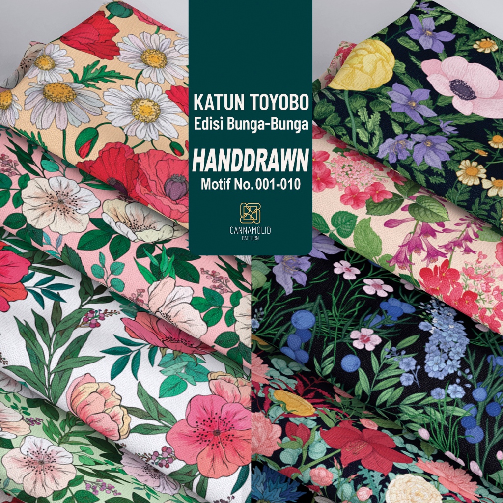 Kain Toyobo Motif BUNGA | Lebar 145cm | HANDDRAWN FLORAL 1-10