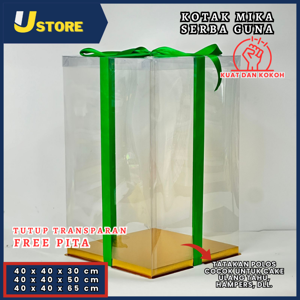Cake Box Mika Dus Kue Kotak Kue 40x40 cm Tutup Transparant PET