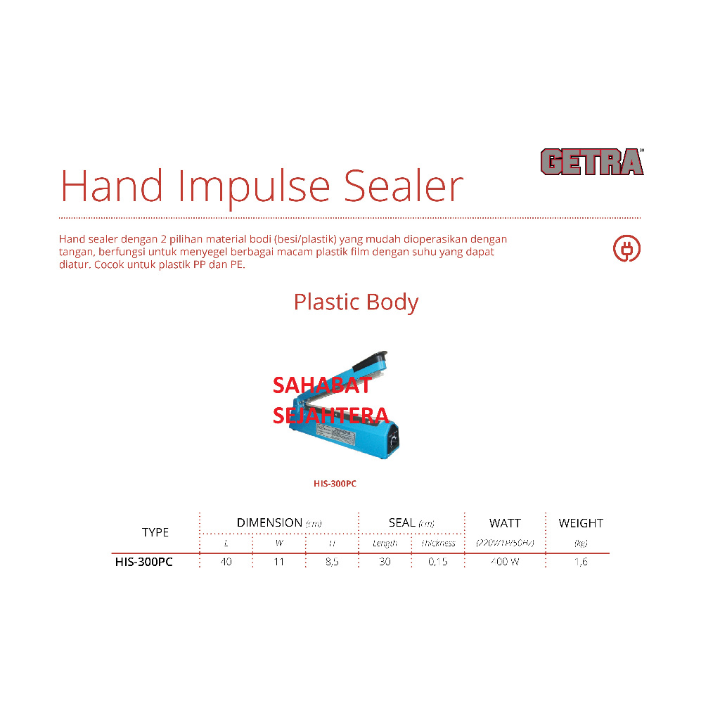 GETRA Hand Impulse Sealer HIS 300PC – Alat Pres Plastik Otomatis untuk Kemasan Makanan