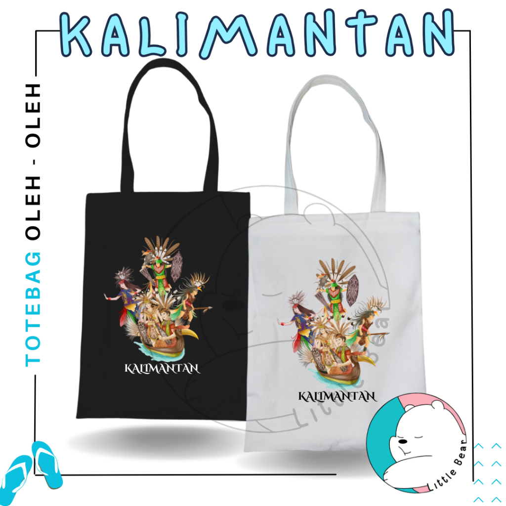 LittleBear Totebag Resleting Kalimantan Souvenir Tas Oleh Oleh Bahan Kanvas Type 1