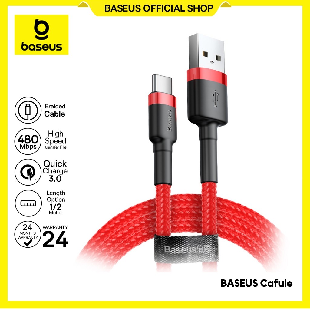 Baseus Kabel Data Cafule Cable USB For Type-C 3A 1m  2A 2m Fast Chargingg