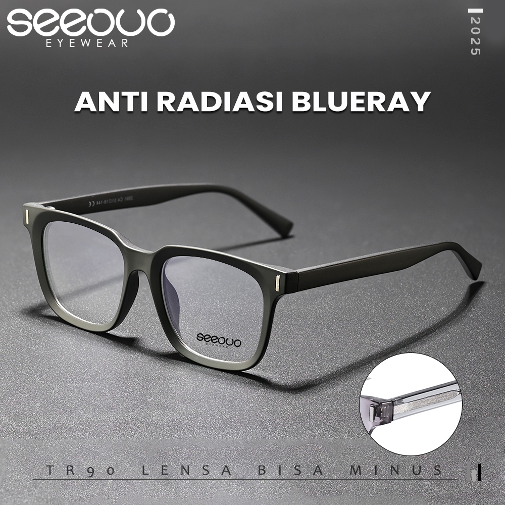 Seeouo Kacamata Frame Antiradiasi Blueray Tr90 Lensa Bisa Minus Style Kotak Simple Fashion Pria Wani
