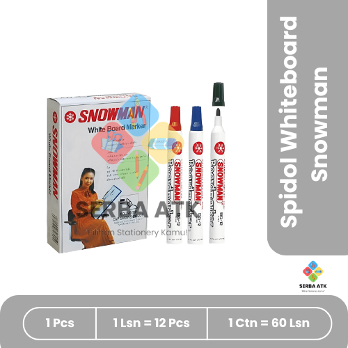 

[12 pcs] Spidol Whiteboard Snowman papan tulis/bisa dihapus BG-12