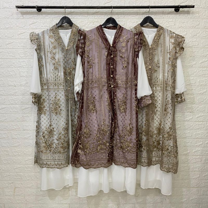 GAMIS CERUTY 2IN1 OUTER TILAI BROKAT PREMIUM WANITA KEKINIAN - R4HD