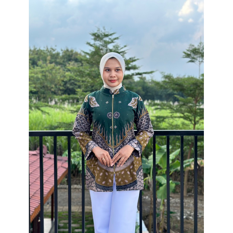 Romesha Tunik PDK Batik hijau botol bahan Katun Full Tricot Busui OK