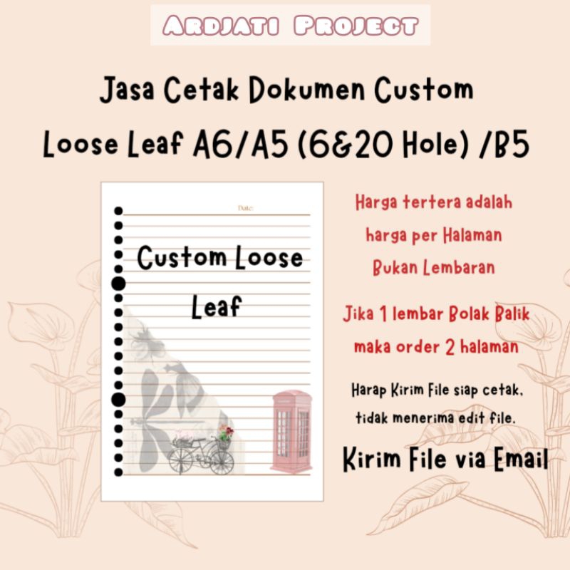

(Harga 1 Sisi) Cetak Custom Dokumen Loose Leaf A6/A5(6&20Holes)/B5 80gsm | Cetak File di Kertas Binder (Baca Deskripsi)