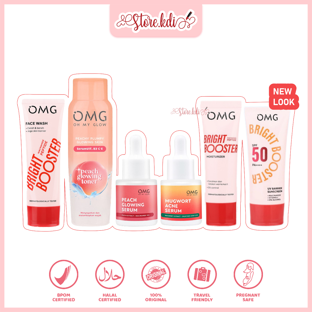 OMG Oh My Glow Bright Booster Peach Glowing - Facial Wash / Toner / Serum Acne / Cream