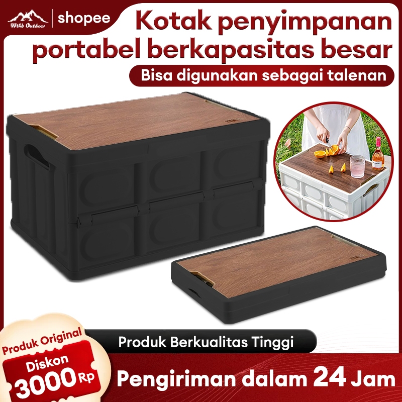 Kotak Penyimpanan Lipat Serbaguna dengan Penutup Kayu  Pegangan  Ideal untuk Piknik Camping dan Ruma