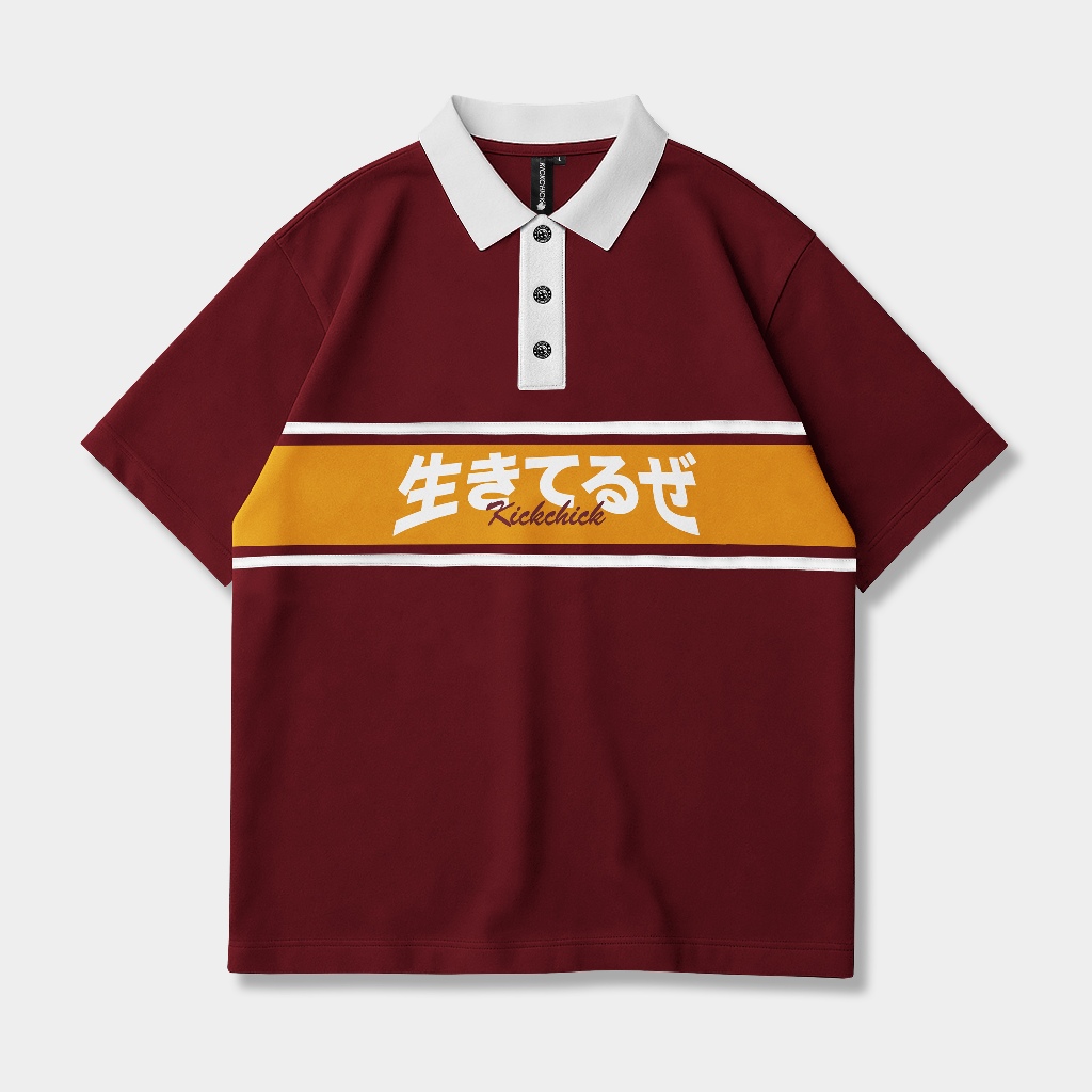 Kickchick Polo Rugby Shirt Ikiru Maroon | Baju berkerah | Kaos Kasual Formal | KCPSKWC009