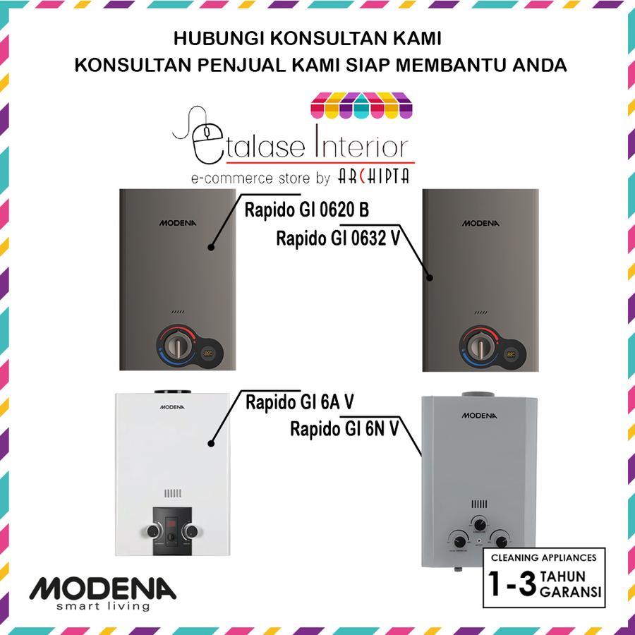 Modena - Water Heater Tankless - Gas Instant 6L Rapido GI 0620 B, GI 0632 V, Rapido GI 6A V, GI 6N V