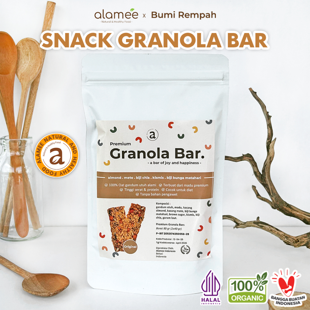 

ALAMEE Granola Bar Snackbar Cemilan Diet Healthy Snack Sehat Camilan isi Kacang Almond dan Oat 80gr